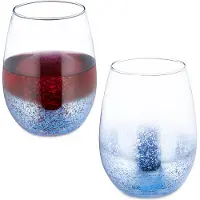 Relaxdays Verres à vin sans pied , lot de 2, verres à vin rouge, capacité de 500 ml chacun, verres à eau, verres à dessert, bleus