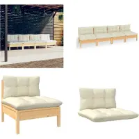 vidaXL Canapé de jardin 4 places avec coussins crème en bois de pin massif - Canapé de jardin 4 places - Canapés de jardin 4 places - Canapé central - Canapés centraux