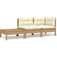 Syfax Salon de jardin 3 pcs avec coussins crème bois de pin massif