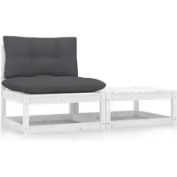Syfax Salon de jardin 2 pcs avec coussins Blanc Bois de pin massif