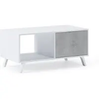 Skraut Home WIND Table basse avec portes, Blanc et Gris Ciment, 92x50x45cm.