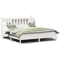 vidaXL Lit en bois massif avec étagère sans matelas blanc 180x200 cm pin