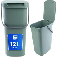 Kadax Poubelle avec couvercle et poignée, Poubelle en plastique, Poubelle pour le tri sélectif (vert, 12L)