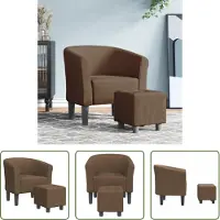 The Living Store Fauteuil club avec repose-pieds Marron Tissu