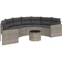 Syfax Canapé de jardin table coussins demi-rond gris résine tressée