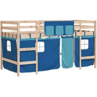 vidaXL Lit surélevé pour enfants avec rideaux bleu 90x190 cm pin massif