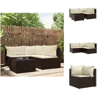 vidaXL Ensemble de salon de jardin 4 pièces avec coussins Marron Poly rotin - Canapés de jardin