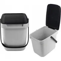 Kadax Poubelle avec couvercle et poignée, Poubelle en plastique, Poubelle pour le tri sélectif (Gris, 6L)