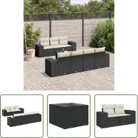 The Living Store Ensemble de jardin canapé 8 pièces avec coussins Noir Poly Rattan