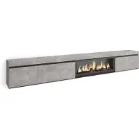 Skraut Home COZY Meuble TV, Banc Télé, 317x35x45cm, Cheminée électrique XXL, Ciment