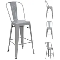 Mendler 4x tabouret de bar HWC-A73, chaise de comptoir avec dossier, métal, design industriel gris