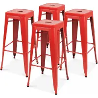 Oviala Lot 4 tabourets de bar en métal rouge mat - INDUS