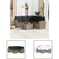 The Living Store Ensemble de jardin canapé 6 pièces avec coussins Gris Poly Rattan