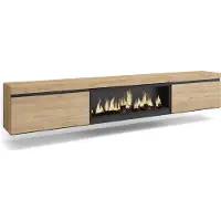 Skraut Home COZY Meuble TV, Banc Télé, 267x35x45cm, TV grand format, Cheminée électrique XXL, Suspendu, Mural, Chêne