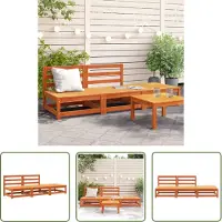 The Living Store Canapé de jardin sans accoudoirs avec pouf en bois de pin brun ciré
