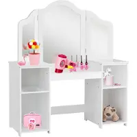 Coast 2 en 1 Coiffeuse pour enfants Bureau avec miroir amovible, Coiffeuse fille avec compartiments ouverts, Coiffeuse en bois, Coiffeuse blanche