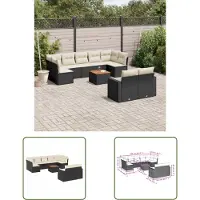 The Living Store 10 pcs. salon de jardin avec coussins noir poly rotin