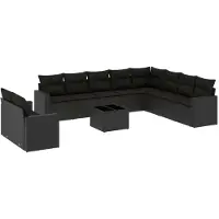 Sonstiges Salon de jardin 11 pcs avec coussins noir résine tressée