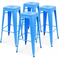 Oviala Lot 4 tabourets de bar en métal bleu mat - INDUS
