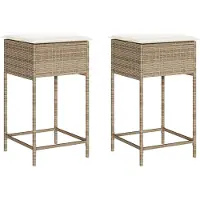 vidaXL Tabouret de bar de jardin avec coussin 2 pcs. Beige Poly Rattan