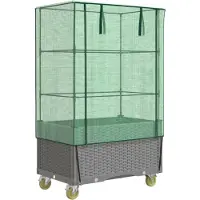 Syfax Jardinière surélevée avec housse et roues aspect rotin