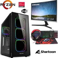 MEG-BAR Gaming Complete Set - Ryzen 5 5600G 6x4,4GHz - 32GB RAM - Radeon Graphics - 27" Samsung Curved LED Monitor - 4 in 1 Gaming Kit - RGB real glass case