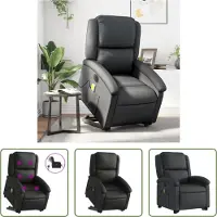 The Living Store Fauteuil de massage avec releveur Électrique Noir Cuir véritable