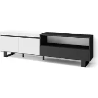 Skraut Home COZY Meuble TV, Banc Télé, 200x35x57cm, Pour les TV jusqu'à 80", Blanc et noir