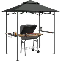 Outsunny Pavillon de barbecue avec LED 240 x 150 x 258 cm hydrofuge ignifuge Pavillon de jardin avec toit double couche, étagères latérales, tonnelles