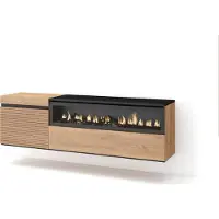 Skraut Home COZY Meuble TV, Banc Télé, 150x35x45cm, Pour les TV jusqu'à 65", Cheminée électrique, Suspendu, Mural, Chêne