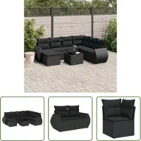 The Living Store Ensemble de jardin canapé 8 pièces avec coussins Noir Poly Rattan