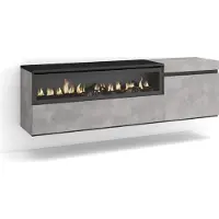 Skraut Home COZY Meuble TV, Banc Télé, 150x35x45cm, Pour les TV jusqu'à 65", Cheminée électrique, Suspendu, Mural, Ciment