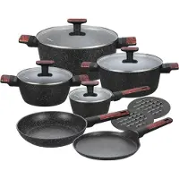 Klausberg Ensemble de Casseroles KB-7831 12 Pièces Marbré Noir