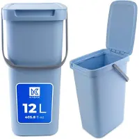Kadax Poubelle avec couvercle et poignée, Poubelle en plastique, Poubelle pour le tri sélectif (Bleu, 12L)