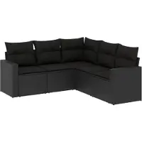 vidaXL Ensemble de salon de jardin 5 pièces avec coussins noir poly rotin