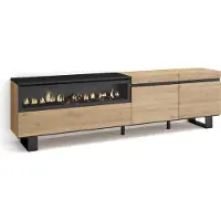 Skraut Home COZY Meuble TV, Banc Télé, 200x35x57cm, Pour les TV jusqu'à 80", Cheminée électrique, Chêne et noir