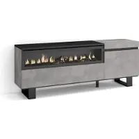 Skraut Home COZY Meuble TV, Banc Télé, 150x35x57cm, Pour les TV jusqu'à 65", Cheminée électrique, Ciment