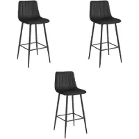 Leobert Tabouret Valora POZZA en velours noir, pieds noirs, lot de 3 - Trio de tabourets noirs pour un look assorti