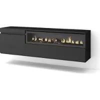 Skraut Home COZY Meuble TV, Banc Télé, 150x35x45cm, Pour les TV jusqu'à 65", Cheminée électrique, Suspendu, Mural, Noir