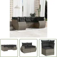 The Living Store Ensemble de jardin canapé 6 pièces avec coussins Gris Poly Rattan