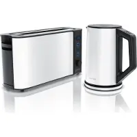 Arendo Breakfast Set, Bouilloire avec réglage de la température, acier inoxydable, 2200W, 1,5L + Grille-pain 2 disques, Grille-pain à fentes longues 2 disques, fentes longues, 1000W, blanc mat