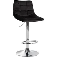 CLP Tabouret de bar Jerry, revêtement en velours, réglable en hauteur et pivotant à 360°, couleur noire. Structure chromée