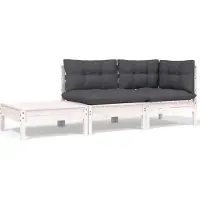 Syfax Salon de jardin 3 pcs avec coussins Blanc Bois de pin massif