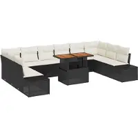 Syfax Ensemble de canapé de jardin 11 pcs Noir Poly rotin