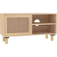 Syfax Meuble TV Marron 80x30x40cm Bois de pin massif et rotin naturel