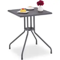 Relaxdays Table de jardin aspect rotin, carrée, dimensions : 75 x 61 x 61 cm, table de balcon, plastique et métal, table d'extérieur, grise