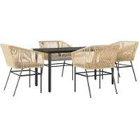 Syfax Ensemble à manger jardin coussins 5pcs marron poly rotin verre