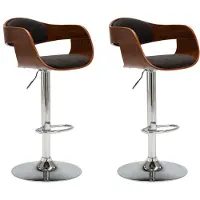 Syfax Chaises de bar lot de 2 gris bois courbé et tissu