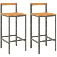 Syfax Tabourets de bar lot de 2 gris résine tressée et bois d'acacia
