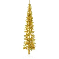 Syfax Demi sapin de Noël artificiel mince avec support Doré 180 cm